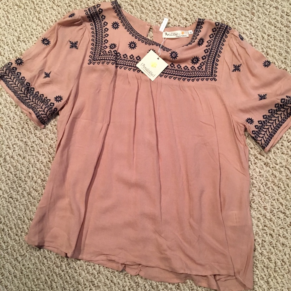 100% Rayon “nude” pink embroidered blouse